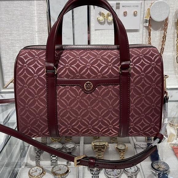 MICHAEL KORS JST TRAVEL MEDIUM DUFFLE SATCHEL SHOULDER CROSSBODY BAG MK OXBLOOD - Picture 12 of 16